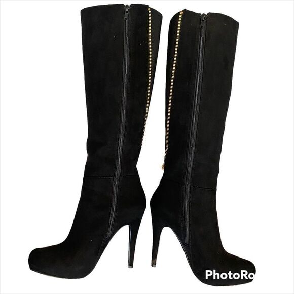 Aldo Black High Heels Velvety Boots Back Zipper - Picture 5 of 12